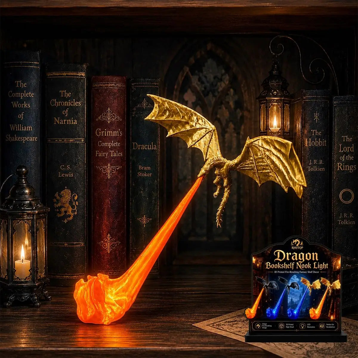 Wyrm Shelf Dragon — 3D-Printed Fire-Breathing Bookshelf Ornament