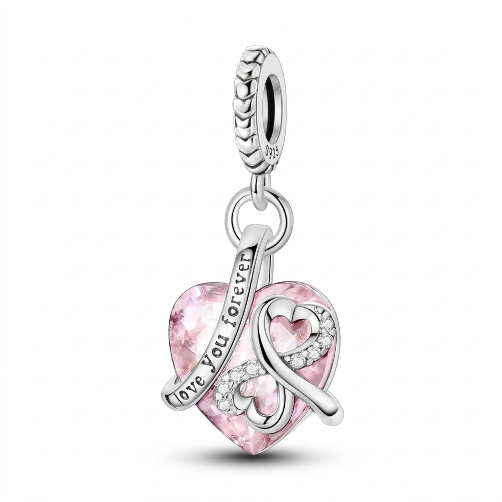 Pink Crystal Heart Dangle Charm