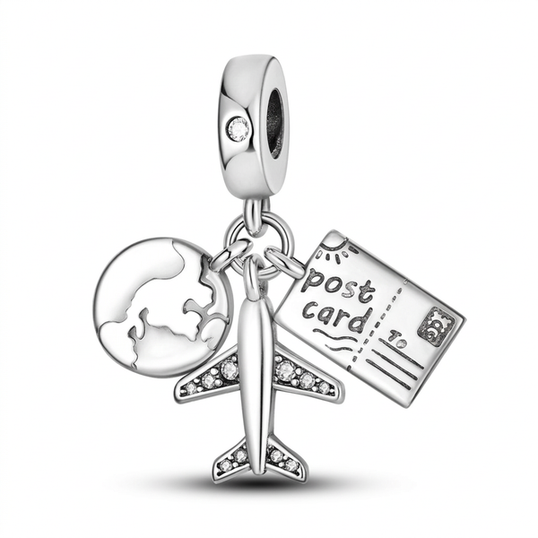 Travel Globe & Plane Dangle Charm