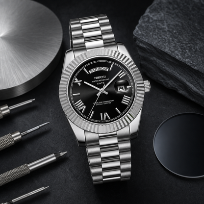Regent Quartz Watch — steel and precision detail