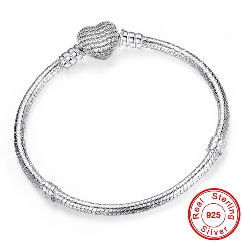 Serpentine Charm Bracelet — 925 Sterling Silver, Zircon Set