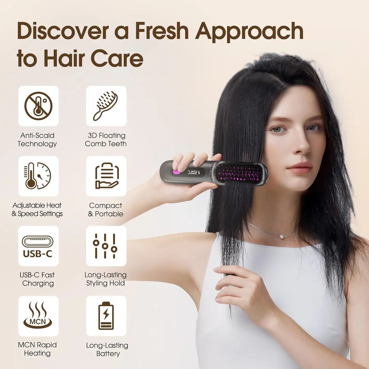 LuxeBrush™ Portable Cordless Hair Straightener Brush