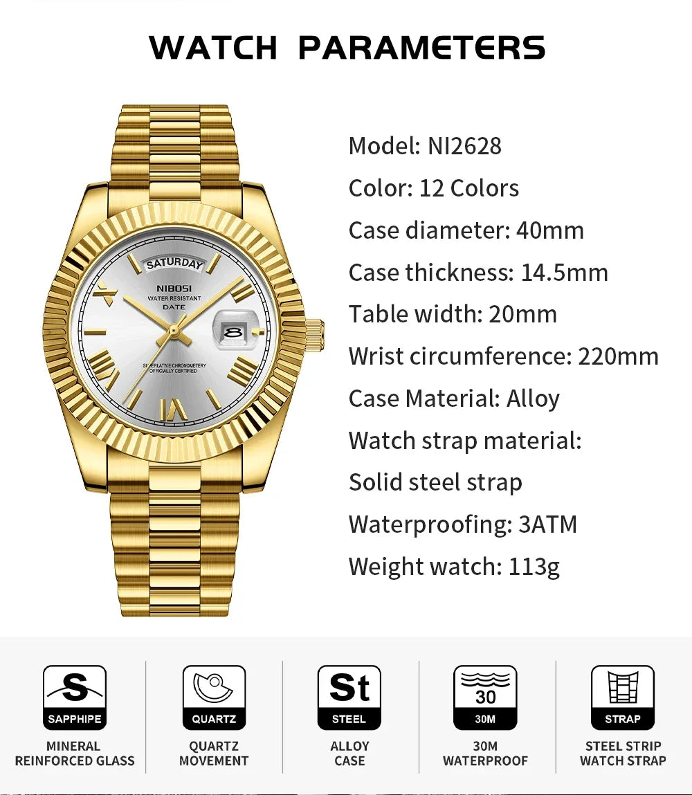 Regent Quartz Watch for Men — Roman Dial, Date Window, 30m Water Resistant