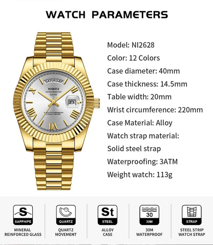 Regent Quartz Watch for Men — Roman Dial, Date Window, 30m Water Resistant