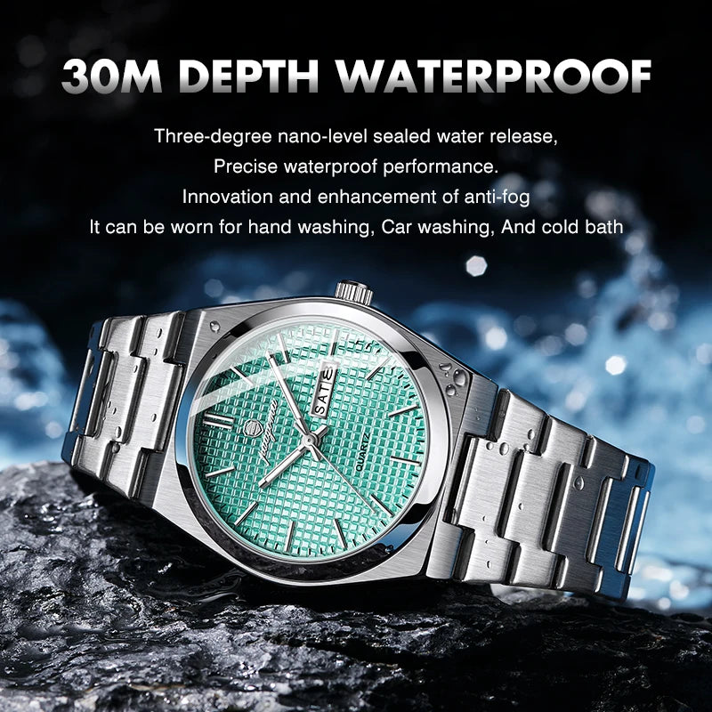 Meridian Automatic Watch for Men — Self-Winding Movement, Luminous Dial, Steel Bracelet