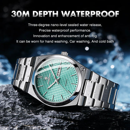 Meridian Automatic Watch for Men — Self-Winding Movement, Luminous Dial, Steel Bracelet