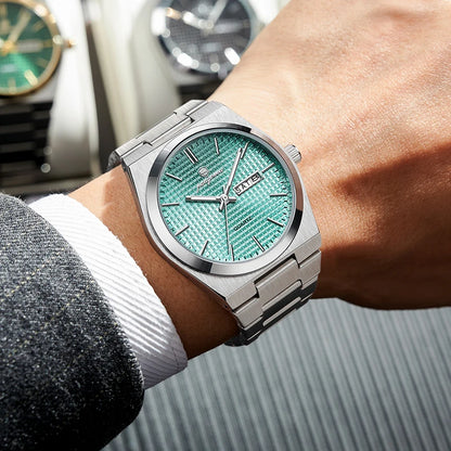 Meridian Automatic Watch for Men — Self-Winding Movement, Luminous Dial, Steel Bracelet