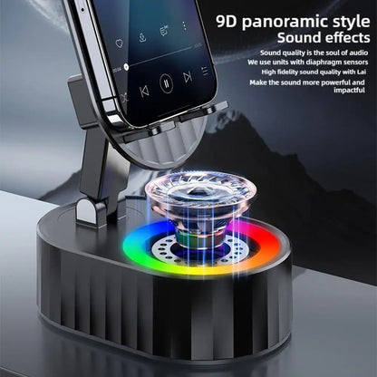 5In1 Induction Speaker Mobile Phone Holder Adjustable RGB Light Smart Wireless Bluetooth Speaker Phone Reverse Charging Function