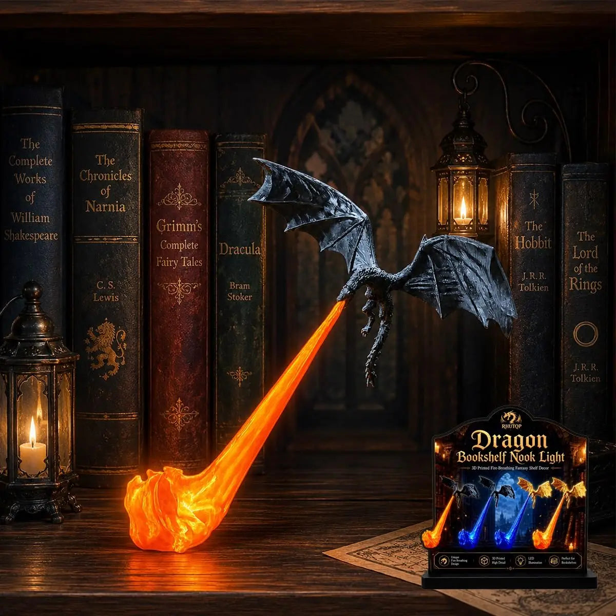 Wyrm Shelf Dragon — 3D-Printed Fire-Breathing Bookshelf Ornament