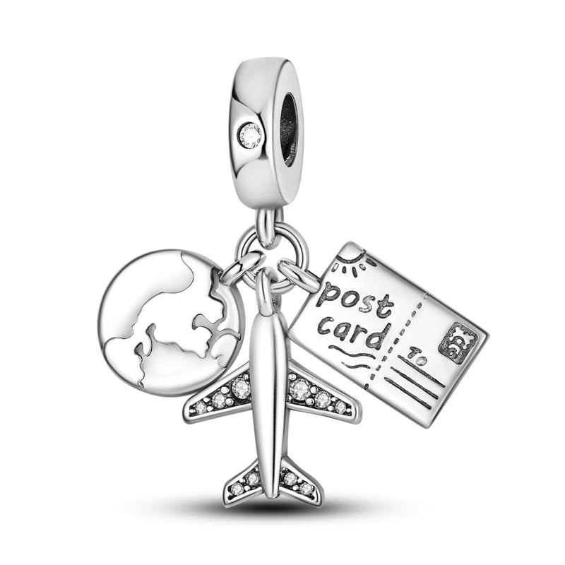 Travel Globe & Plane Dangle Charm