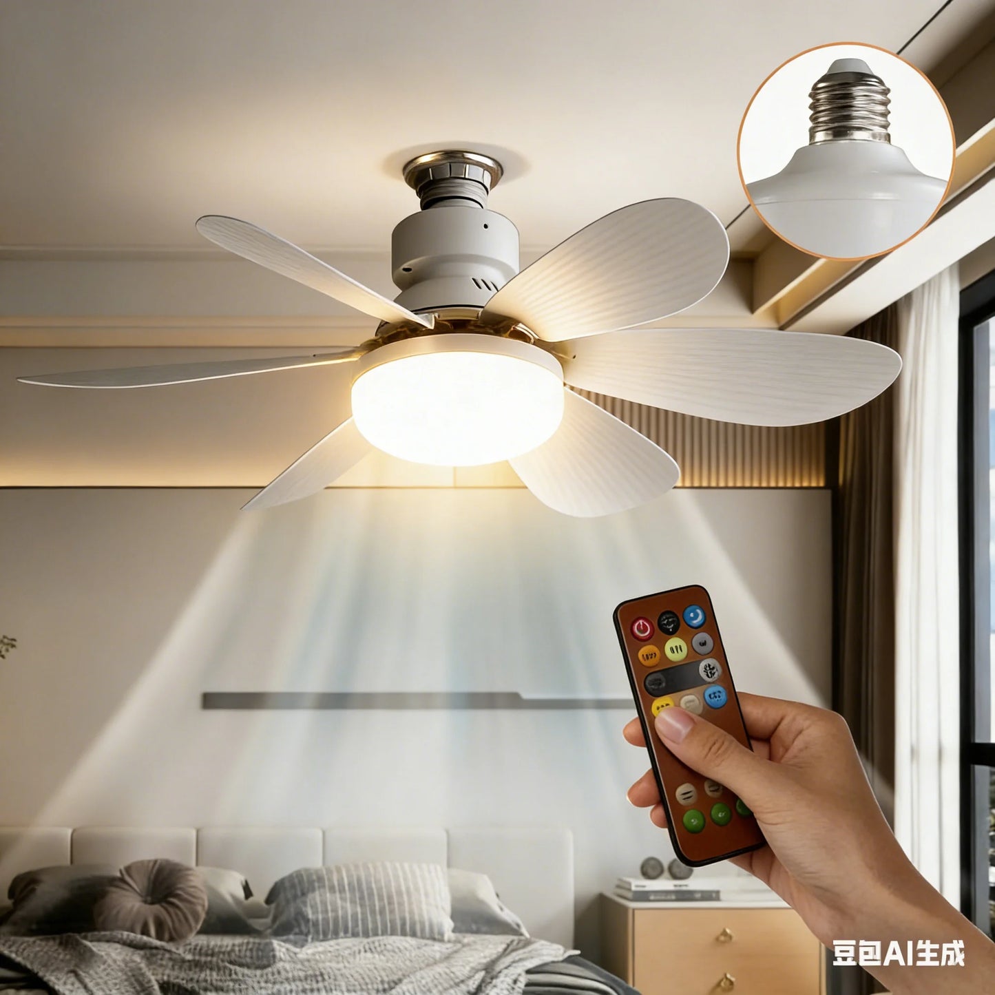 LED 30W Ceiling Fan Light (E27) with Remote Dimmer – Dimmable, 85-265V, Ideal for Living Room, Study & Home Use