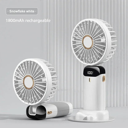 Portable Handheld Mini Fan with Foldable Neck-Hanging Design – 5-Speed USB Rechargeable, Includes Phone Stand, Display Screen, and 1800mAh Battery