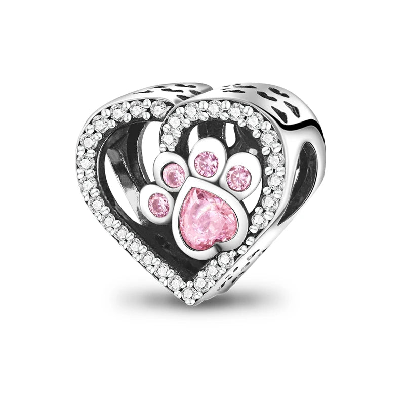 Pink Paw Print Heart Charm