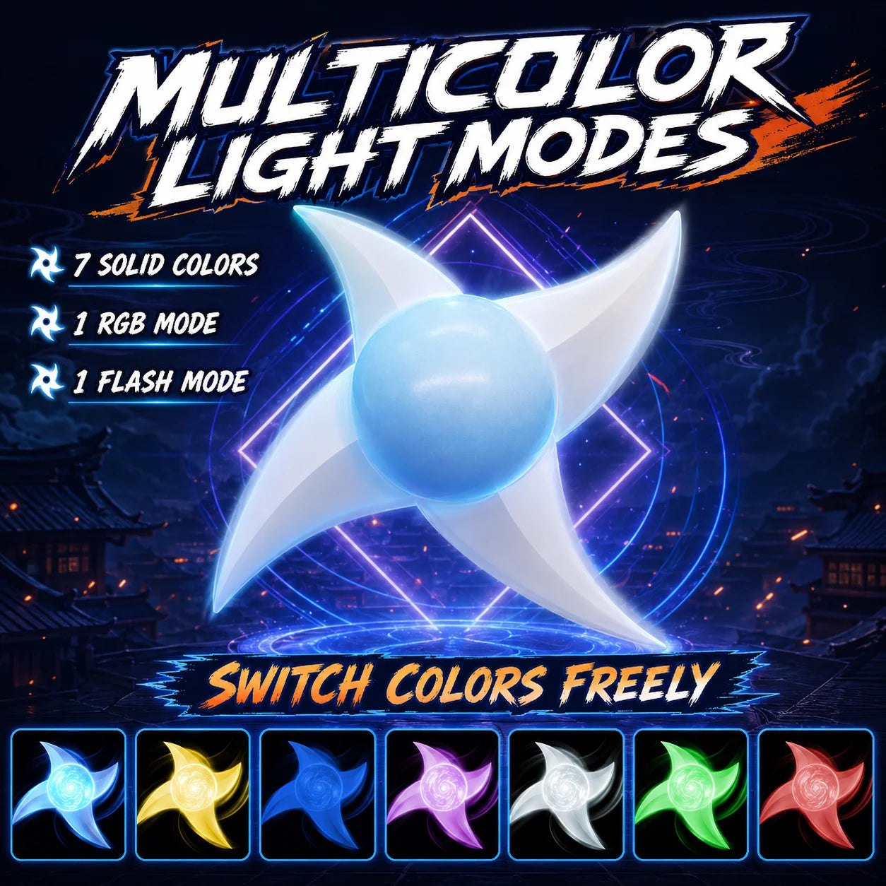 Spinning LED Ninja Star — 7-Colour Light-Up Display Prop, 23 cm