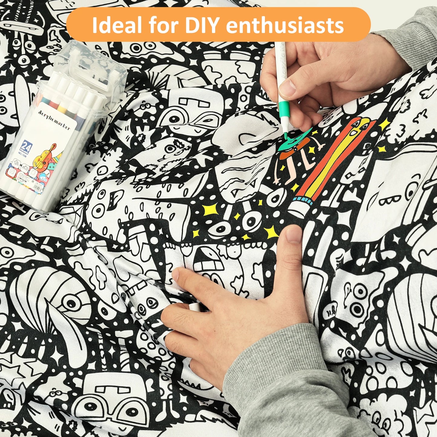 Canvas Colour-In Blanket — Fleece Throw with 24 Fabric Markers