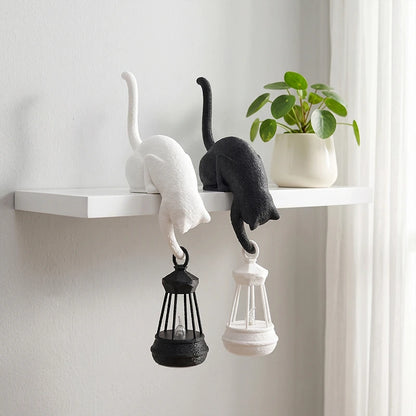 Perch Cat Shelf Ornament — 3D-Printed Lantern-Holding Cat Figurine