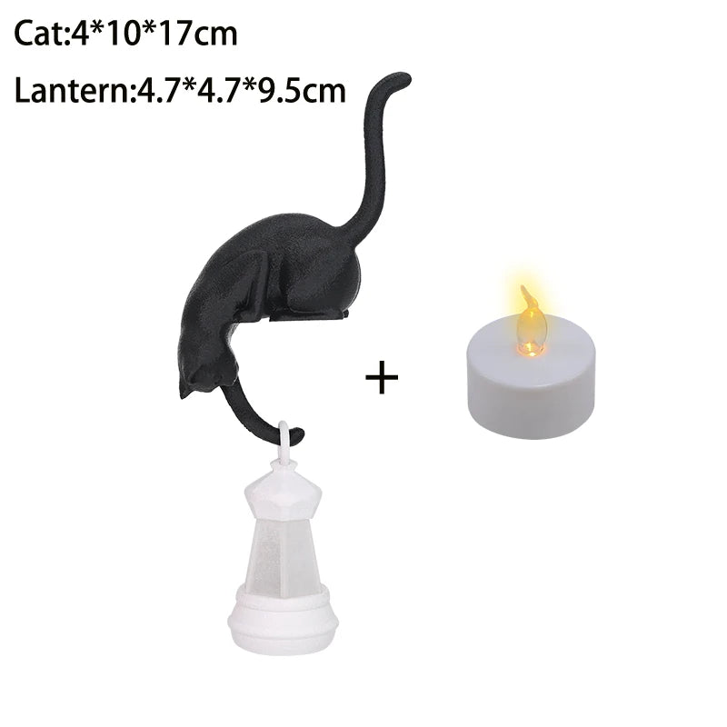 Perch Cat Shelf Ornament — 3D-Printed Lantern-Holding Cat Figurine