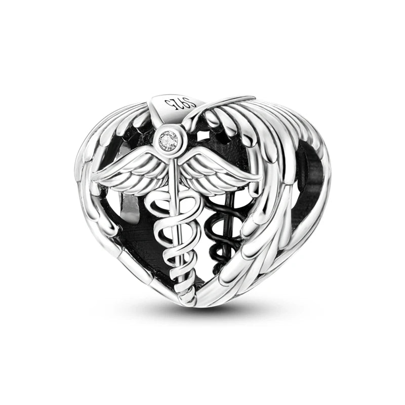 Caduceus Heart Charm