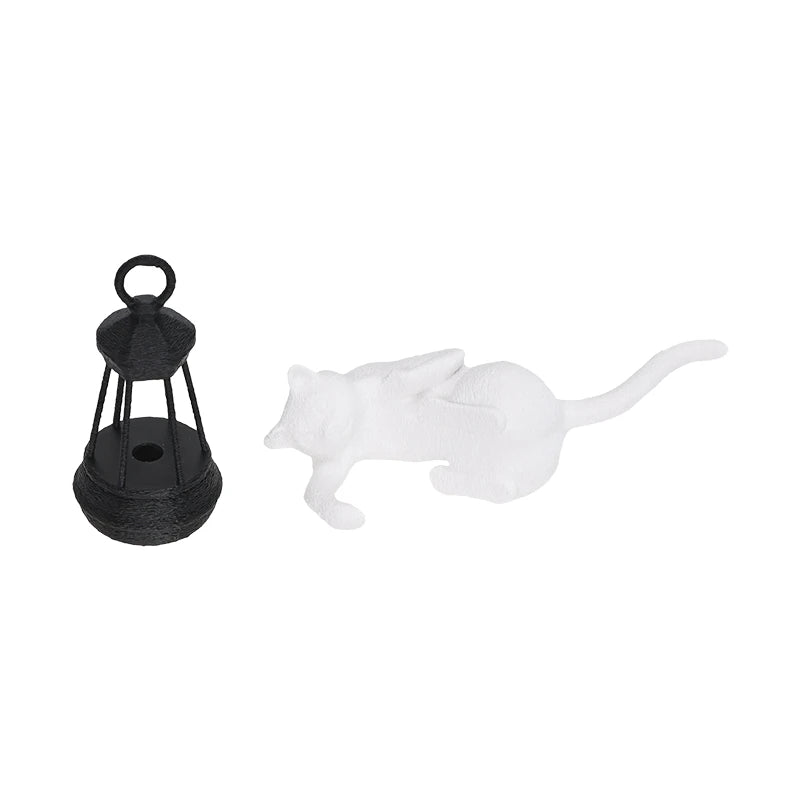 Perch Cat Shelf Ornament — 3D-Printed Lantern-Holding Cat Figurine