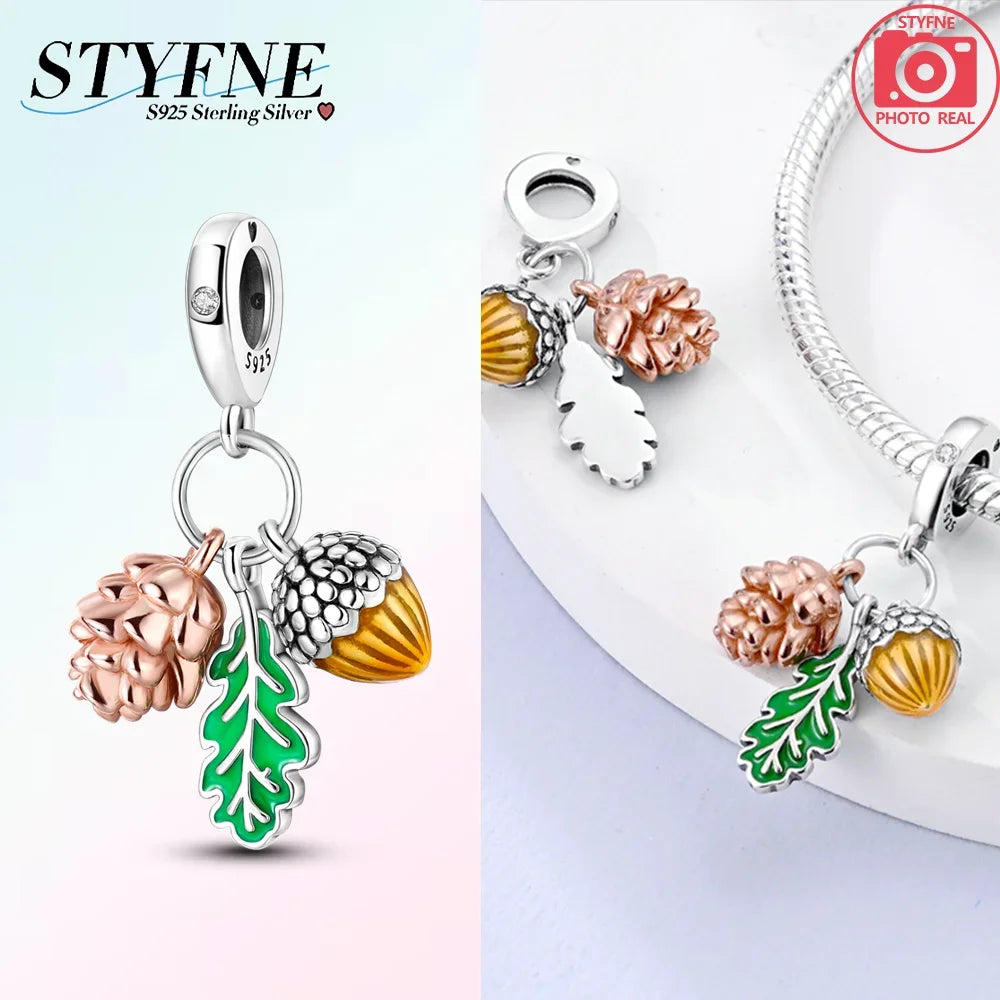Pine Cone & Oak Leaf Dangle Charm