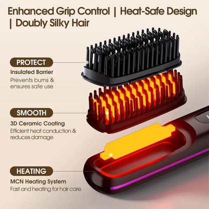 LuxeBrush™ Portable Cordless Hair Straightener Brush