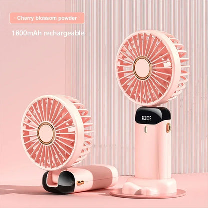 Portable Handheld Mini Fan with Foldable Neck-Hanging Design – 5-Speed USB Rechargeable, Includes Phone Stand, Display Screen, and 1800mAh Battery