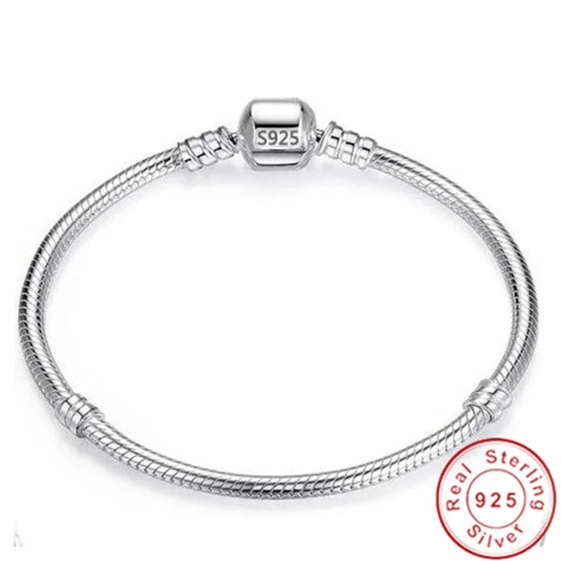 Serpentine Charm Bracelet — 925 Sterling Silver, Zircon Set