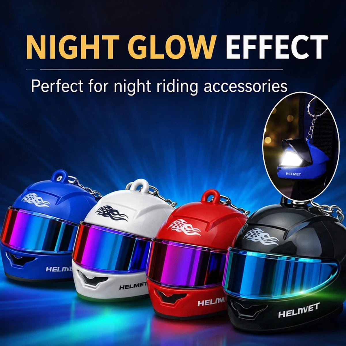 Visor Mini Helmet Keyring — LED night light, eight designs