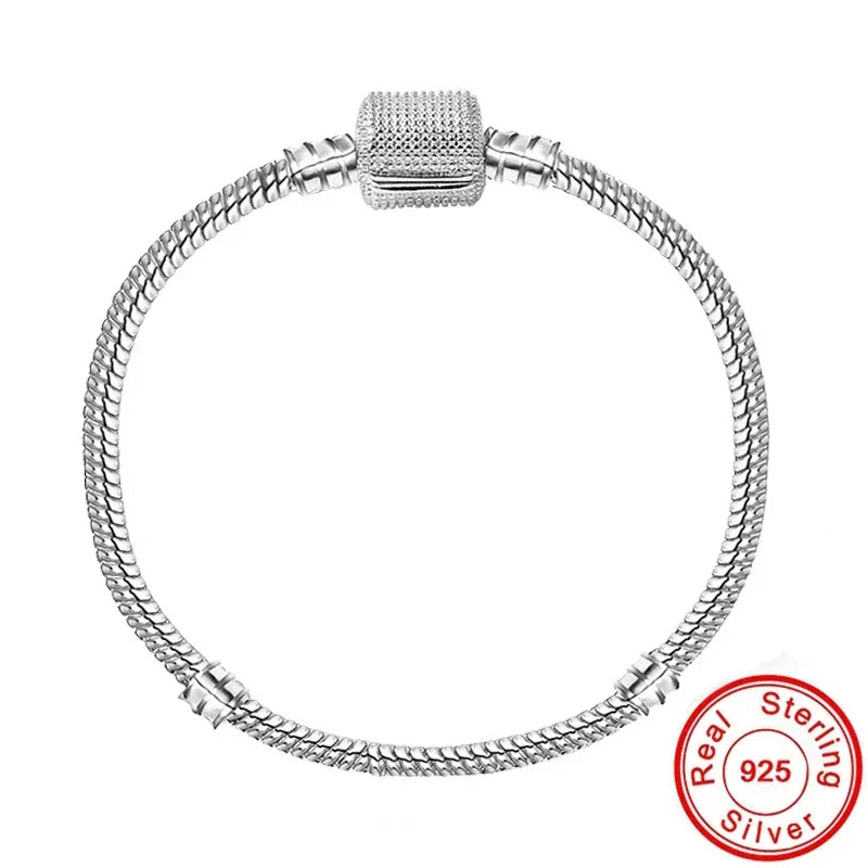 Serpentine Charm Bracelet — 925 Sterling Silver, Zircon Set