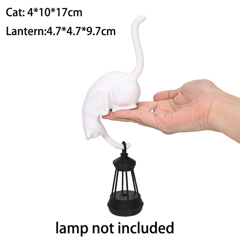 Perch Cat Shelf Ornament — 3D-Printed Lantern-Holding Cat Figurine