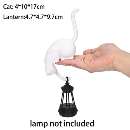 Perch Cat Shelf Ornament — 3D-Printed Lantern-Holding Cat Figurine
