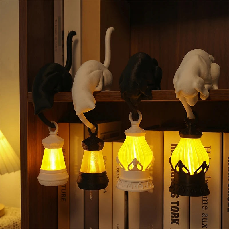 Perch Cat Shelf Ornament — 3D-Printed Lantern-Holding Cat Figurine