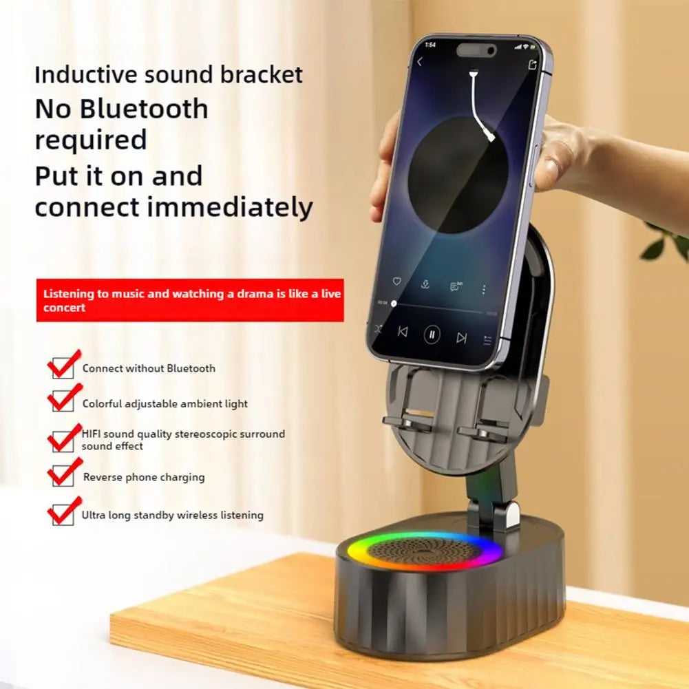 5In1 Induction Speaker Mobile Phone Holder Adjustable RGB Light Smart Wireless Bluetooth Speaker Phone Reverse Charging Function