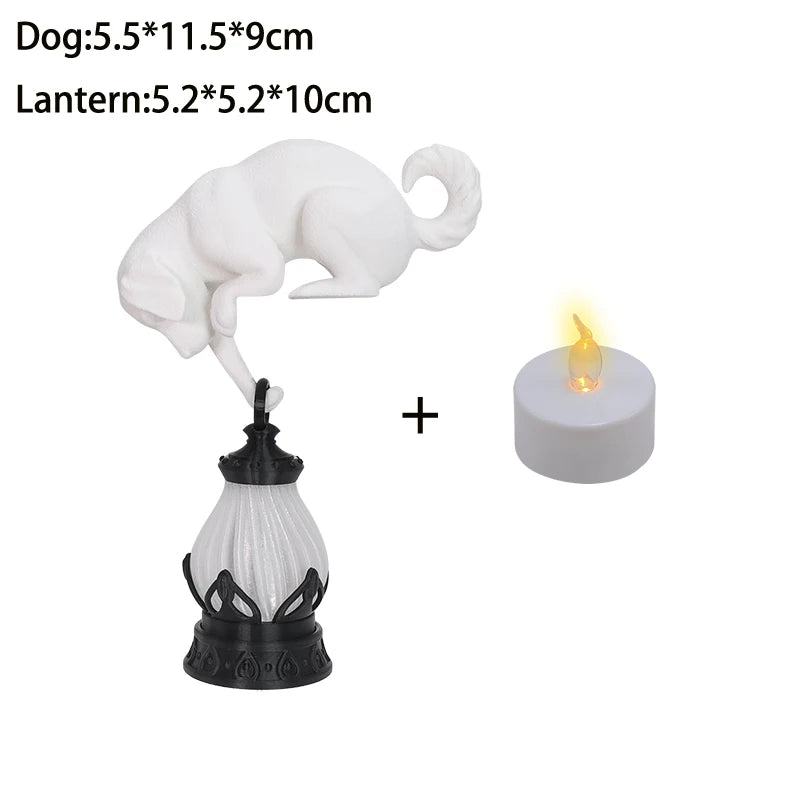 Perch Cat Shelf Ornament — 3D-Printed Lantern-Holding Cat Figurine