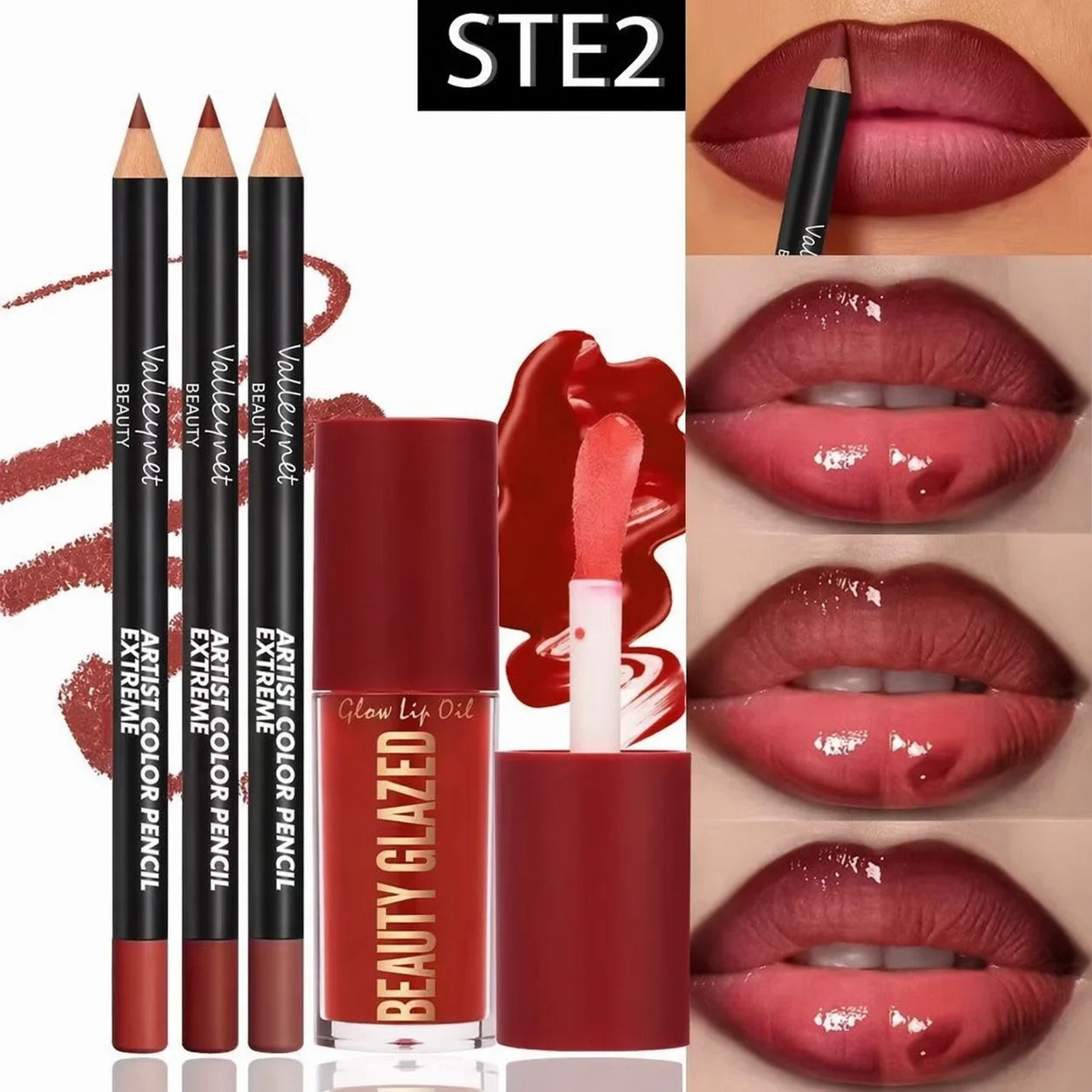4-Piece Lip Kit: 3 Lip Liners + 1 Lip Glaze, Waterproof & Long-Lasting Matte Finish, Versatile for Casual & Formal Occasions