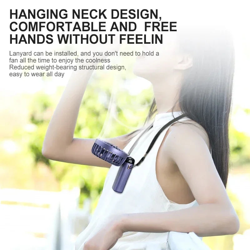Portable Handheld Mini Fan with Foldable Neck-Hanging Design – 5-Speed USB Rechargeable, Includes Phone Stand, Display Screen, and 1800mAh Battery