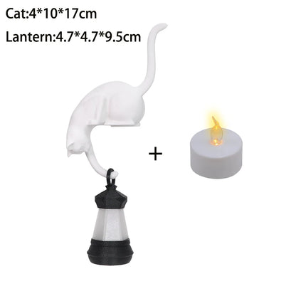 Perch Cat Shelf Ornament — 3D-Printed Lantern-Holding Cat Figurine