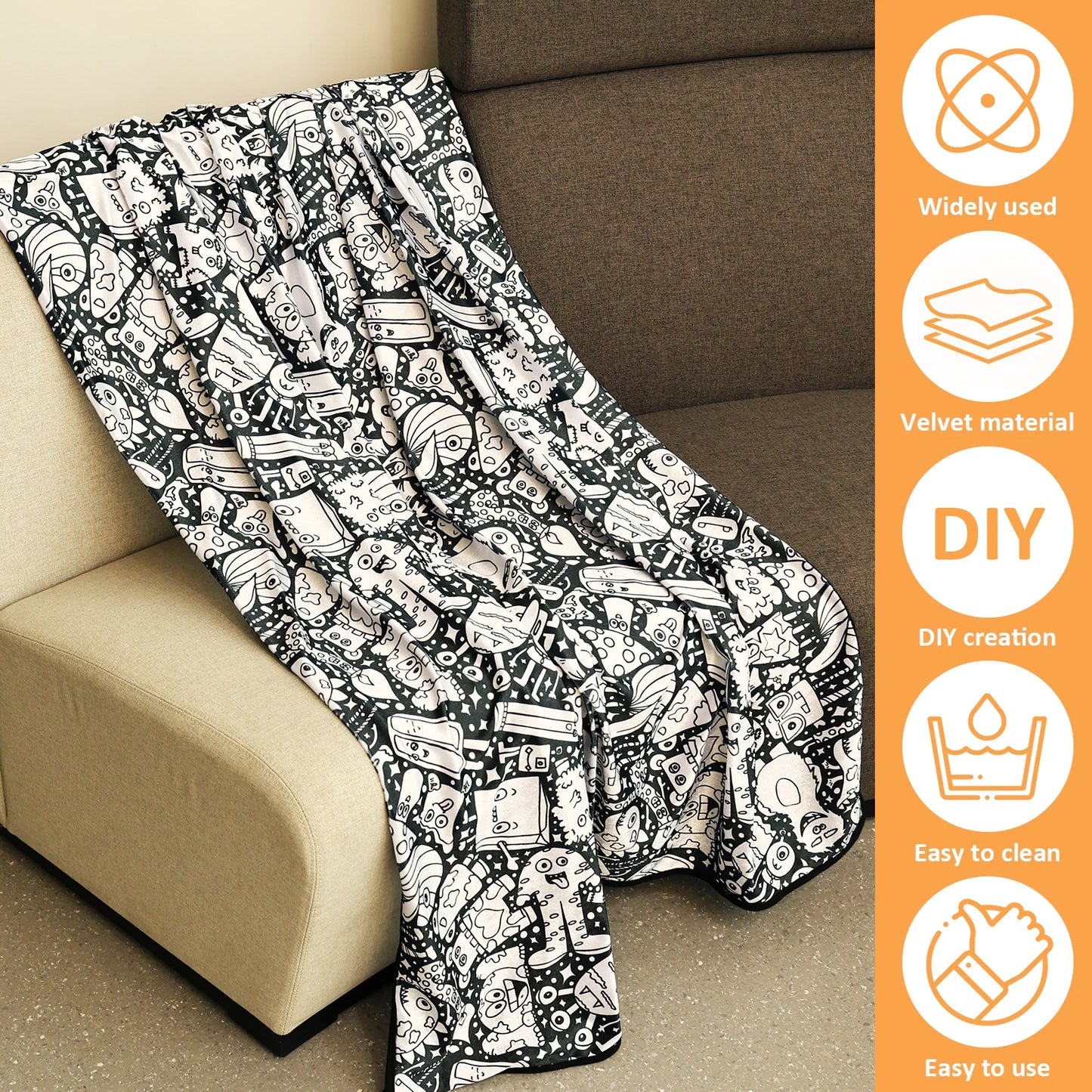 Canvas Colour-In Blanket — Fleece Throw with 24 Fabric Markers