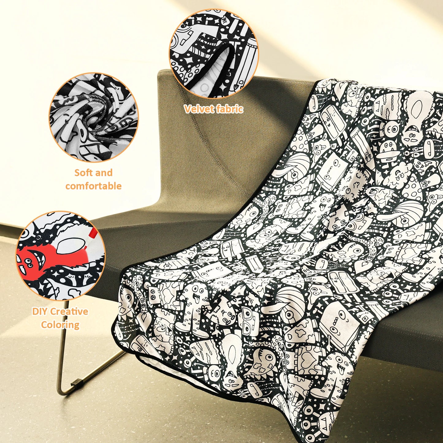 Canvas Colour-In Blanket — Fleece Throw with 24 Fabric Markers