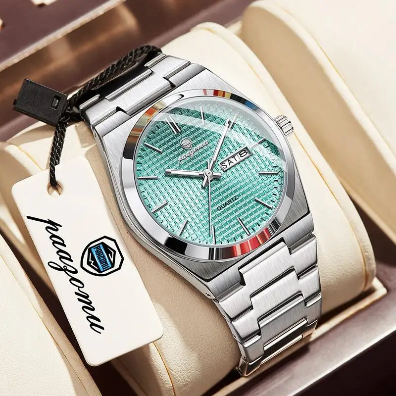 Meridian Automatic Watch for Men — Self-Winding Movement, Luminous Dial, Steel Bracelet