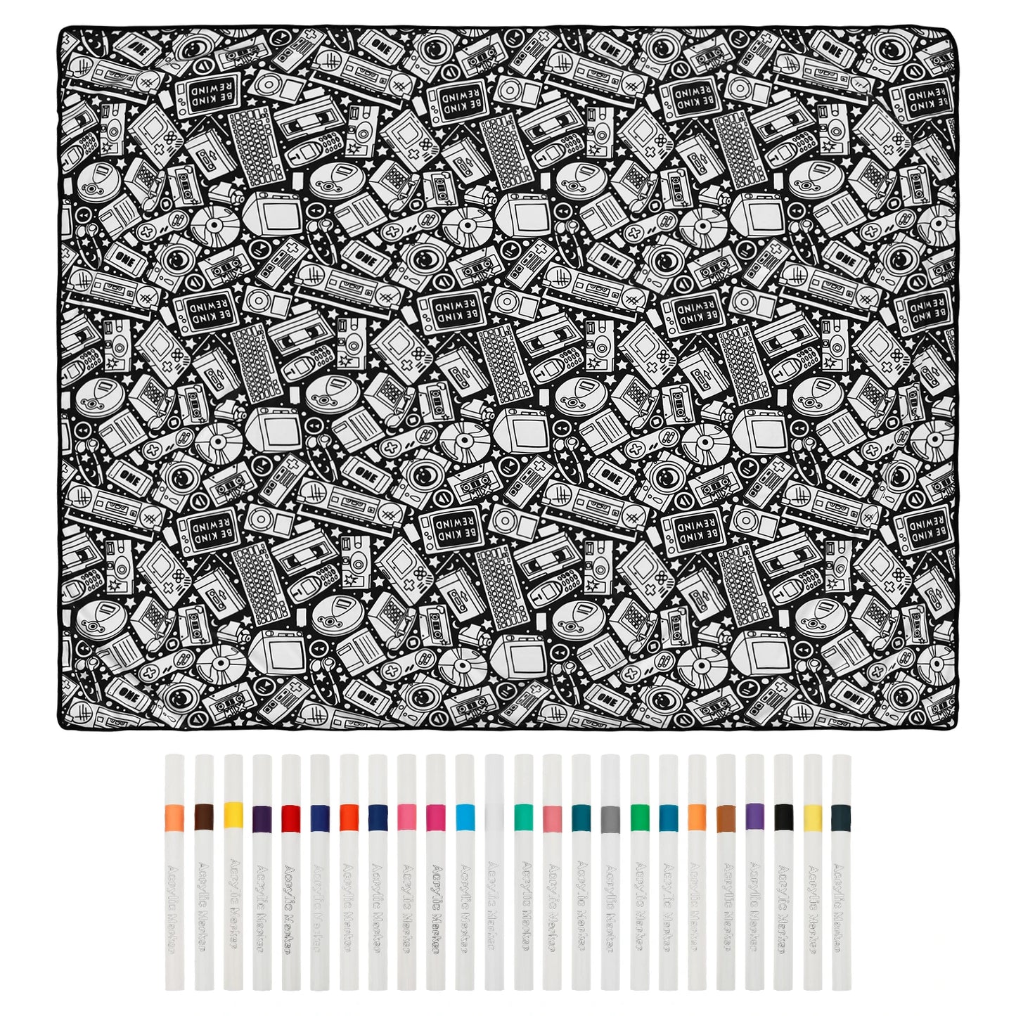 Canvas Colour-In Blanket — Fleece Throw with 24 Fabric Markers