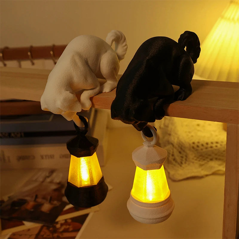 Perch Cat Shelf Ornament — 3D-Printed Lantern-Holding Cat Figurine
