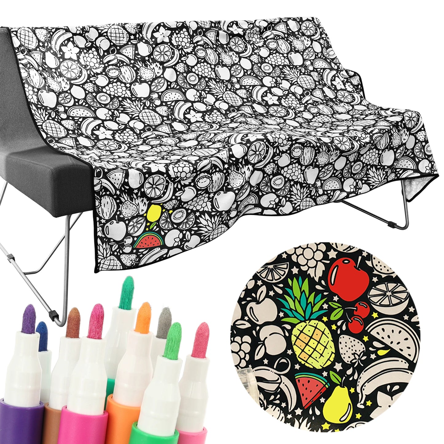 Canvas Colour-In Blanket — Fleece Throw with 24 Fabric Markers