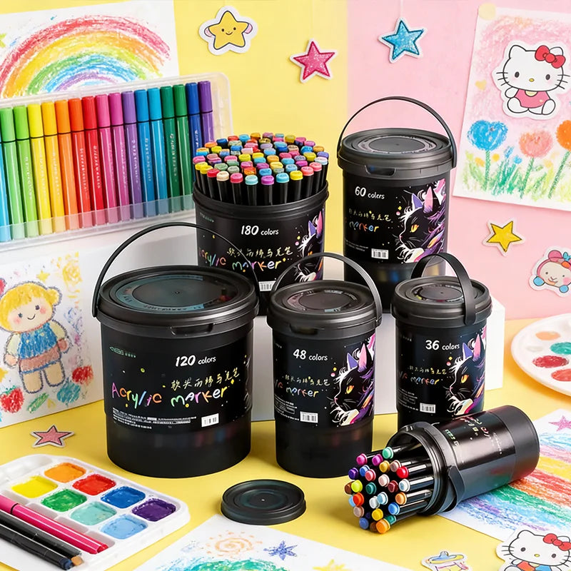 Studio Acrylic Marker Set — Dual-Nib Soft Tip Paint Pens