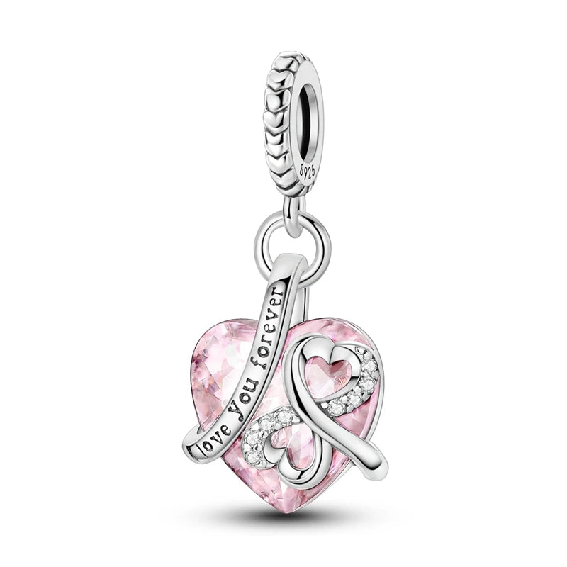 Pink Crystal Heart Dangle Charm