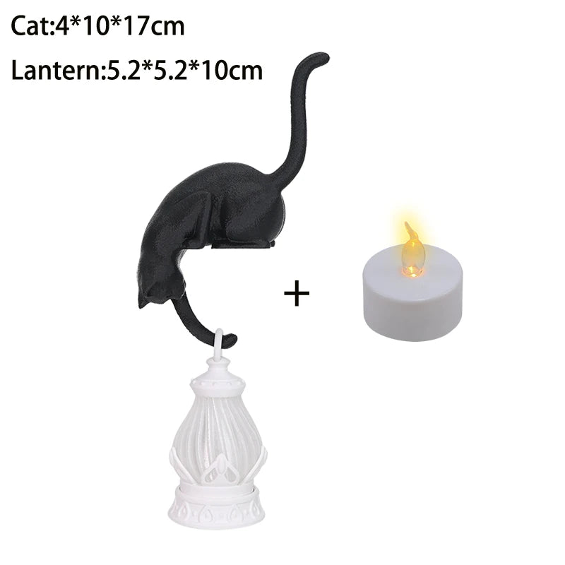 Perch Cat Shelf Ornament — 3D-Printed Lantern-Holding Cat Figurine