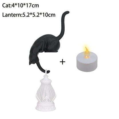 Perch Cat Shelf Ornament — 3D-Printed Lantern-Holding Cat Figurine