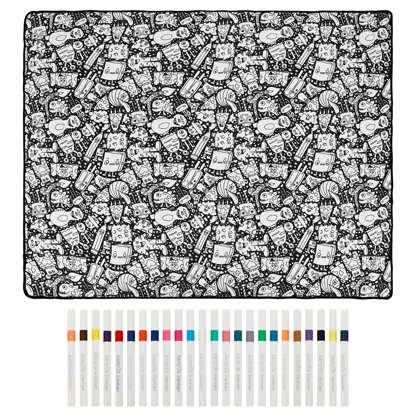 Canvas Colour-In Blanket — Fleece Throw with 24 Fabric Markers