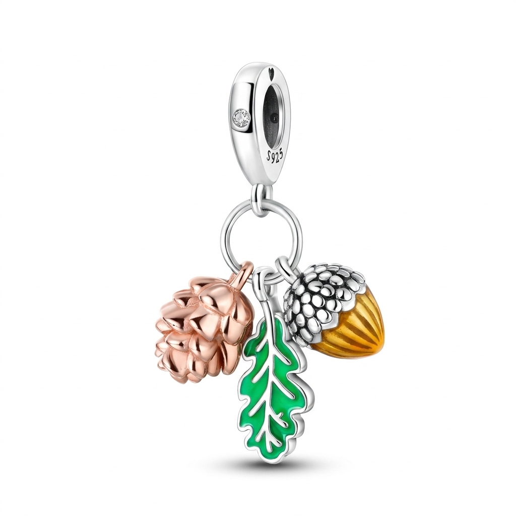 Pine Cone & Oak Leaf Dangle Charm