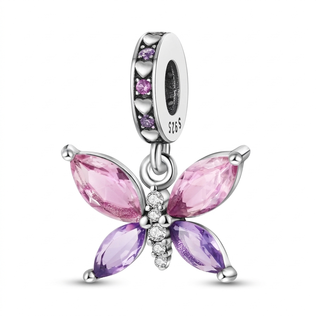 Pink Crystal Butterfly Dangle Charm